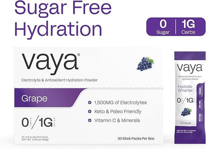 Vaya - Sugar Free Electrolyte Powder Packets – Give Your Body Instant Hydration - with Fasting Electrolytes (30 Pack, Grape)