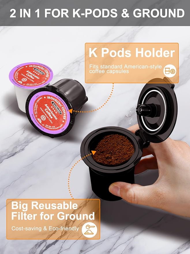 Slim Single Serve Coffee Maker, Fast Brew for K-Cup & Ground Coffee Small One Cup Coffee Maker, 6-12 Oz Brew Sizes, Coffee Machine with Descaling Reminder and Water Window,Grey