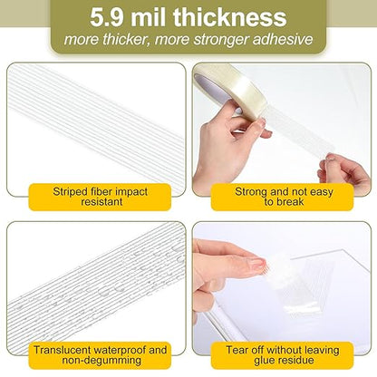 Treela 40 Rolls 1 Inch x 60 Yards Filament Strapping Tape 5.5 Mil Transparent Reinforced Fiberglass Heavy Duty Packing Shipping Tape for Sealing Binding Fixing