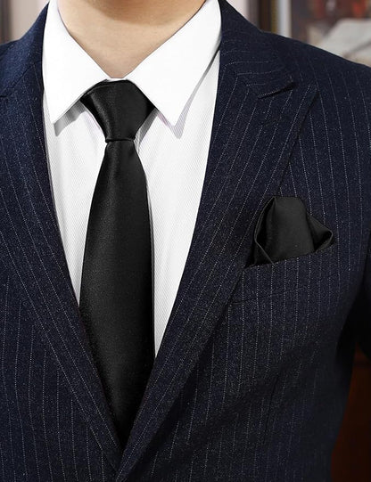 PenSee Men's Tie Set Solid Pure Color 3.15" (8CM) Classic Formal Plain Necktie and Pocket Square Set For Men
