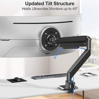 Heavy Duty Monitor Mount for Max 49 inch Ultrawide Screens, Hold 2.2 to 44 lbs, Premium Single Monitor Arm for Samsung Odyssey G9 and More, Adjustable Gas Spring Desk Stand, VESA Mount