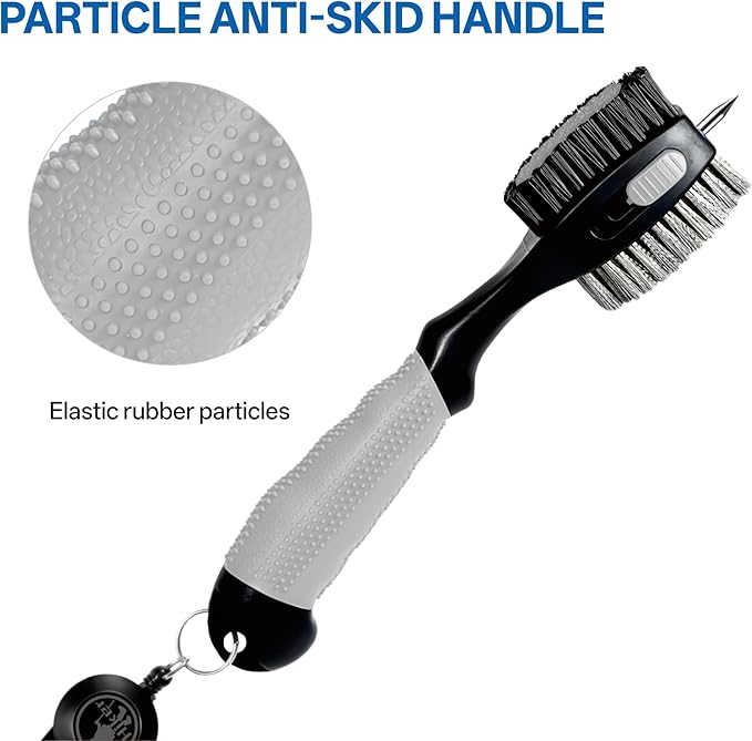 Hiker Golf Club Cleaning Brush with Groove Cleaner, Oversized Double Brush Heads, 24 inch Retractable Zipline Carabiner, Comfortable Rubber Grip for Golf Club Bag Accessories(Grey)