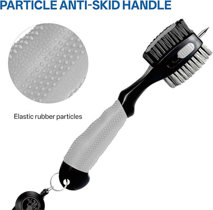Hiker Golf Club Cleaning Brush with Groove Cleaner, Oversized Double Brush Heads, 24 inch Retractable Zipline Carabiner, Comfortable Rubber Grip for Golf Club Bag Accessories(Grey)