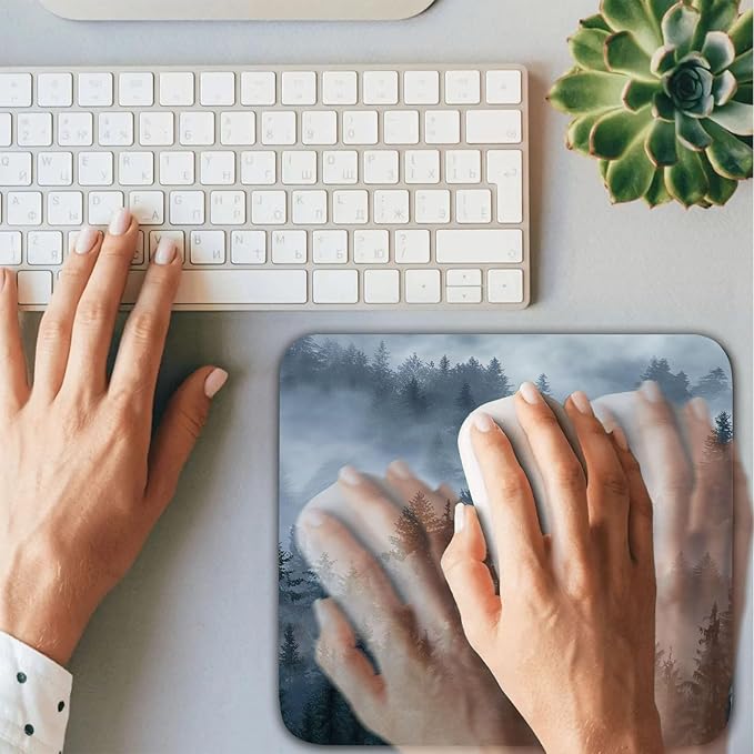 Grey Forest Patterns Desk Mat, Large Gaming Mouse Pad Non-Slip Rubber Base with Stitched Edges, Waterproof Protection for PC Laptop Home Office Desk Decor (12.5x10.5in)