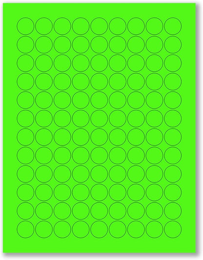 NextDayLabels - 8-1/2 x 11 Neon Color High Light Fluorescent Labels for Laser & Inkjet Printer (Green Fluorescent, 3/4" Round - 108 Per Page | 2700 Labels)