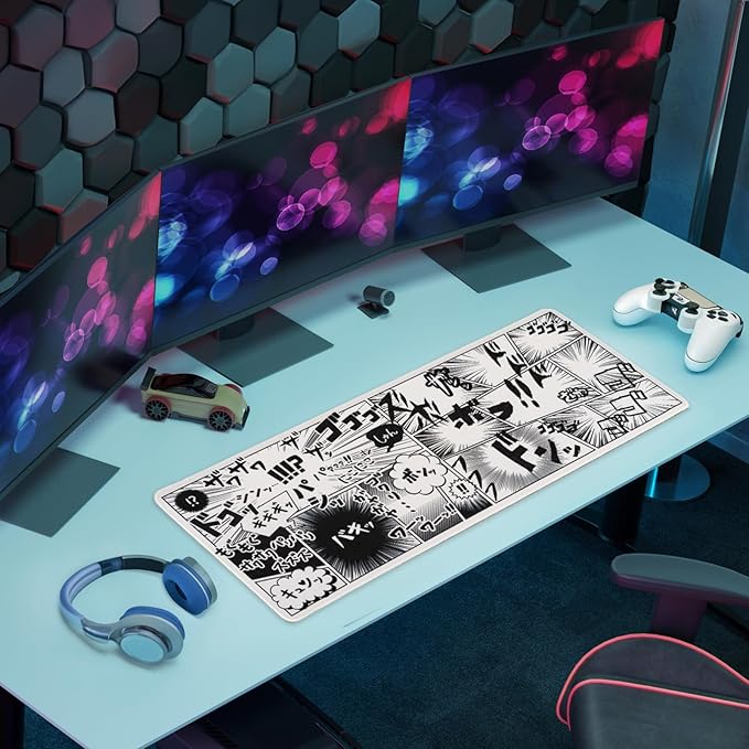 BELLEMOND Japanese Art Desk Mat | Large 31.5x11.8in Desk Pad | Anime Mouse Pad for Keyboard & Mouse | Non-Slip Base, Water-Repellent, Smooth Precision | Manga Burst