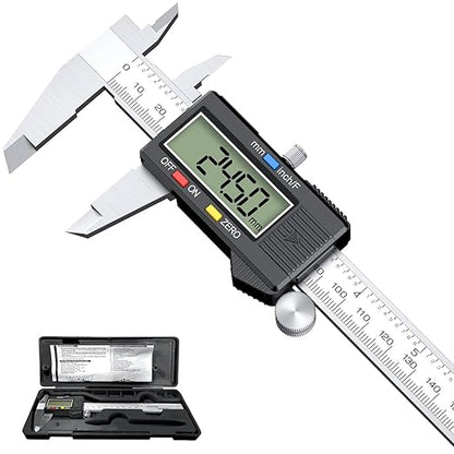 HDLNKAK Precision Digital Caliper 6 inch/150 cm - Accurate 0.01" Measurement Tool for Micrometers and Digital Calipers(White Stainless Steel Caliper)