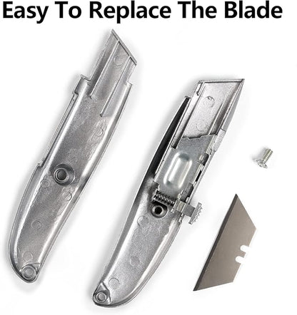 DIYSELF 30 Pack Box Cutter Heavy Duty Aluminium Shell Utility Knife | SK5 Steel Sharp Blade | Retractable Knife for Cutting Cartons Ropes and Cardboard | Home and Office Use (Silver)