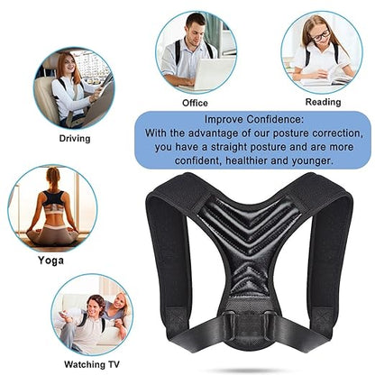 Posture Corrector, Back Brace for Women and Men, Adjustable Back Support, Shoulder Straightener for Improving Hunchback, Providing Pain Relief from Neck, Shoulder, and Upper Back-Black