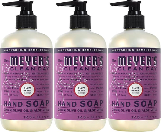 MRS. MEYER'S CLEAN DAY Liquid Hand Soap, Cruelty Free, Plum Berry Scent, 12.5 oz- Pack of 3