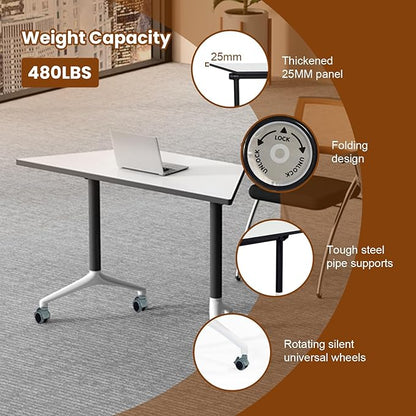 Conference Table Foldable Conference Table,Conference Rooms Training Rooms Flip Top Mobile Training Table,Rolling Meeting Table with Caster Wheels,Modern Seminar Tables for Office,Meeting Room(8)