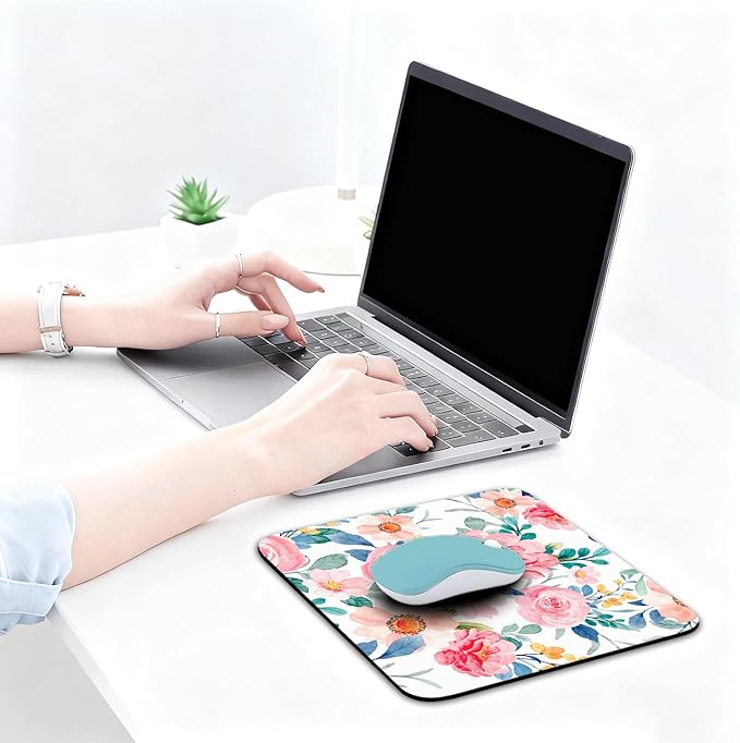 Watercolor Pink Flower Patterns Desk Mat, Large Gaming Mouse Pad Non-Slip Rubber Base with Stitched Edges, Waterproof Protection for PC Laptop Home Office Desk Decor (12.5x10.5in)