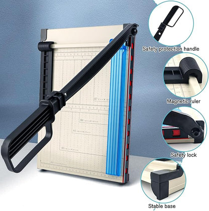 12" Guillotine Paper Cutter and Trimmer with Corner Rounder Cutter & Sharpening Stone,Heavy Duty 16 Sheet Capacity Metal Base for A4,Cardstock,Photo Paper,Office School Craft Use-Updated