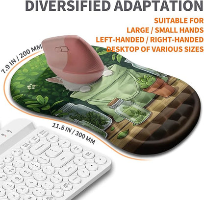 Ergonomic Joint Wrist Support Mouse Pad with Memory Foam Cushion Massage Bump, Carpal Tunnel Pain Relief Mousepad Slope Design for Wrist Rest, 11.8x7.9 in, Cute Kitten