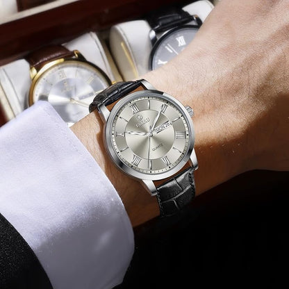 Mens Watches Luxury Dress Waterproof Leather Watch with Date Day Analog Quartz Large Number Wrist Watch Casual Classic Luminous Scales Big Face Easy Read Reloj para Hombre