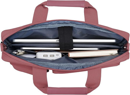 MOSISO Laptop Shoulder Bag 13.3 inch, 13-14 inch Computer Bag Compatible with MacBook Air/Pro 13 / Pro 14, HP Dell ASUS Lenovo with 2 Raised&1 Flapover&1 Horizontal Pocket&Handle&Belt, Dusty Rose