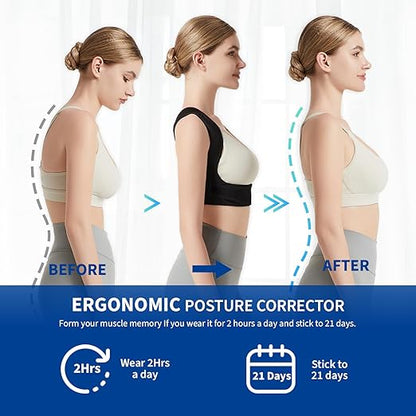 Posture Corrector for Back Support: Adjustable Shoulder Posture Brace for Men and Women (Black, Small/M)
