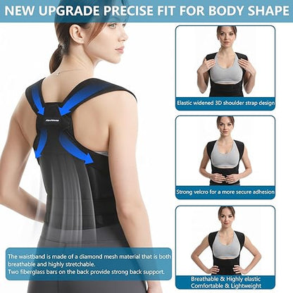 Posture Corrector for Women and Men, Upper Back Brace Adjustable Lightweight for Scoliosis, Neck Shoulder & Upper/Lower Back Pain Relief, Easy-on/off Back Straightener Posture Corrector, Under Clothes