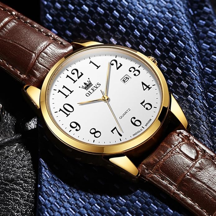 OLEVS Watch Men Mens Watches Watches for Men Leather Band Classic Brown Leather Watch Men, Analog Watch Men, Black Mens Leather Watch, Dress Waterproof Large Face Mens Watch,Relojes para Hombres Watch
