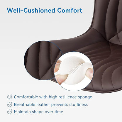 YOUNIKE Office Chair, Armless Desk Chair with Wheels, Home Office Computer Task Chairs, Modern Faux Leather Upholstered Vanity Chair, Adjustable Swivel Rocking Chair with Back, Espresso Brown