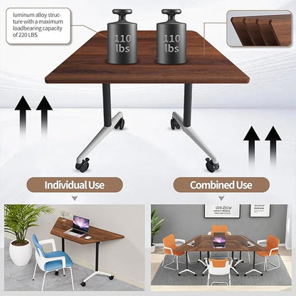 Conference Room Table, 47.2 Inch Folding Conference Tables with Wheels, Modern Office Meeting Table, Easy Flip & Nest Design, Rectangular Seminar Tables with Metal Frame for 2-24 People (K, 4PCS)