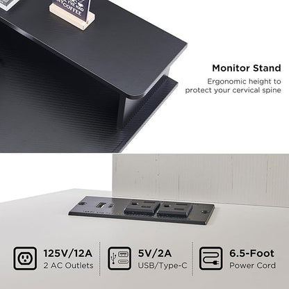 T4TREAM 60" Electric Standing Desk - L Shaped Desk with Monitor Stand, Charging Station & Remote Light, Home Office & Gaming Corner Computer Desk, Carbon Fiber Black