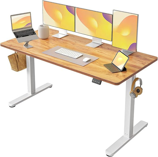 FEZIBO Electric Standing Desk Adjustable Height, 60 x 24 Inch Sit and Stand Desk, Home Office Desk, Ergonomic Workstation Computer Desk, Light Rustic