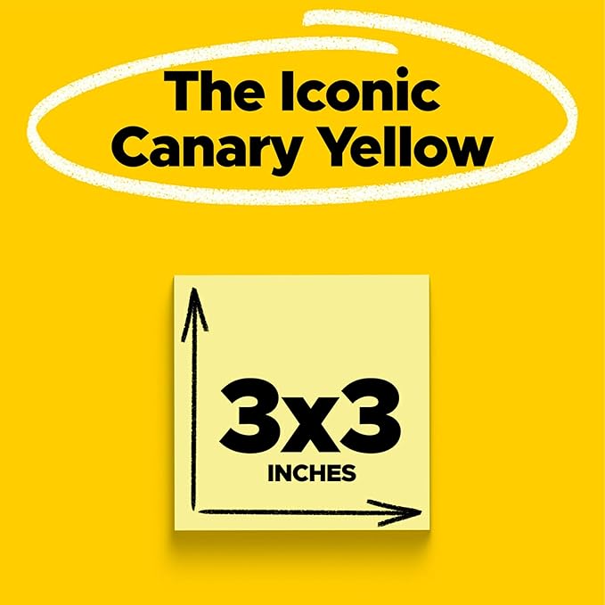 Post-it 100% Recycled Paper Super Sticky Notes, 2X The Sticking Power, 3x3 in, 24 Pads/Pack, 70 Sheets/pad, Canary Yellow (654R-24SSCY-CP)