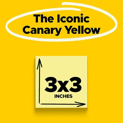 Post-it 100% Recycled Paper Super Sticky Notes, 2X The Sticking Power, 3x3 in, 24 Pads/Pack, 70 Sheets/pad, Canary Yellow (654R-24SSCY-CP)