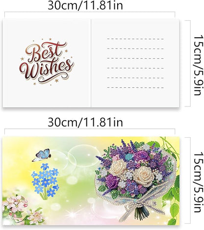 jinglinhh 12pcs Lavender Rose Lily Bouquet Diamond Art Painting Greeting Cards with Envelopes, DIY Card Making Kits for Adults, Diamond Art Christmas Cards for Birthday Holiday Postcards Craft Gifts