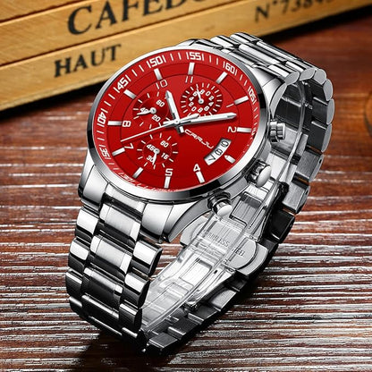 CRRJU Men's Fashion Stainless Steel Watches Date Waterproof Chronograph Wristwatches,Black Steel Band Waterproof Quartz Watch for Men