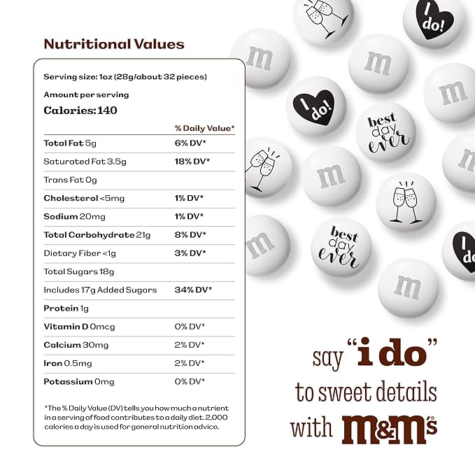 M&M’S WORLD Wedding Themed M&M'S Candy Bulk - 2 lbs Assorted Chocolate Candy for Wedding Decor, Just Married, I Do Decorations