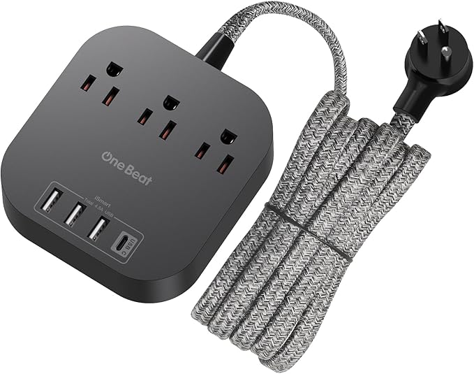 Power Strip - 10ft Long Extension Cord with USB C Ports, 3 Outlets 4 USB Desktop Charging Station, Flat Plug Power Strip Non Surge Protector for Cruise Ship, Travel Essetials, ETL Listed, Black