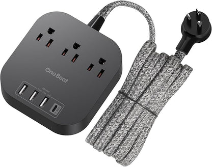 Power Strip - 10ft Long Extension Cord with USB C Ports, 3 Outlets 4 USB Desktop Charging Station, Flat Plug Power Strip Non Surge Protector for Cruise Ship, Travel Essetials, ETL Listed, Black