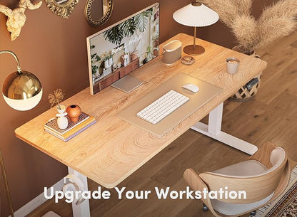 FEZIBO 55 x 24 Inchs Electric Standing Desk, Height Adjustable, Sit Stand Up, Computer Office Desk with Splice Board, White Frame/Maple Top