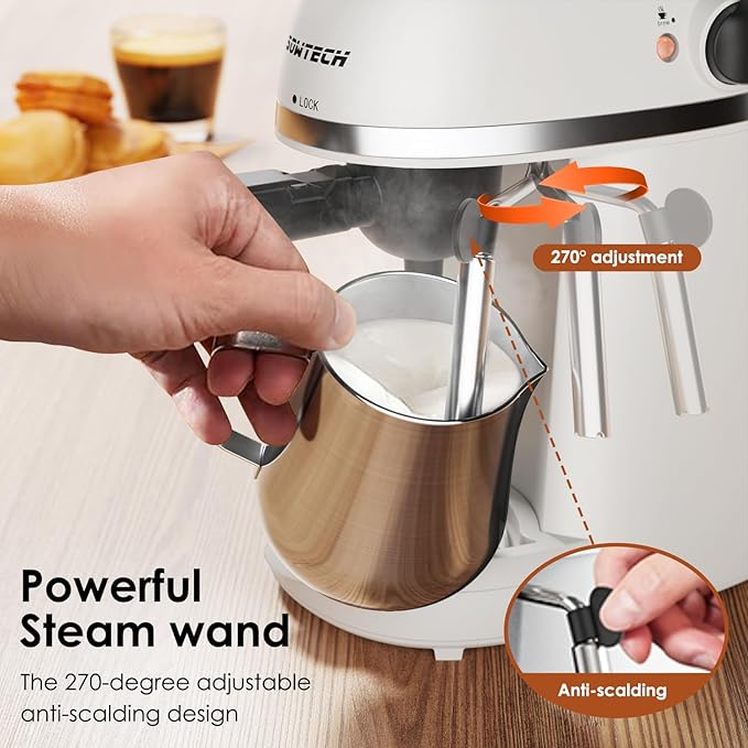 SOWTECH Coffee Machine, 3.5 Bar Espresso Cappuccino Machine with Milk Frother, 1-4 Cup Portable Coffee Maker for Latte, Cappuccino, 800W, White