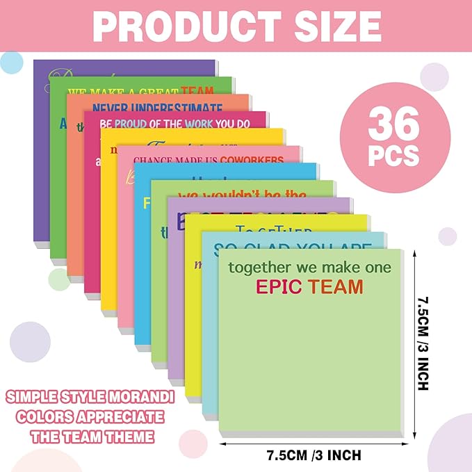 Yinder 24 Pcs Inspirational Sticky Notes Christmas Stocking Stuffers Motivational Sticky Notes Pad Employee Appreciation Gift Bulk for Teacher Nurse Coworker Office 3 x 3'' (Thank You,Bright)