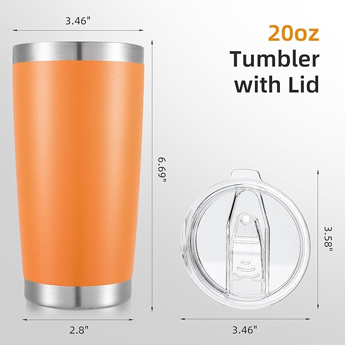 20 oz Tumbler with Lid Stainless Steel Insulated Tumblers Double Wall Vacuum Coffee Mug Powder Coated Tumbler Cups for Cold and Hot Drinks, Orange, 1 pack