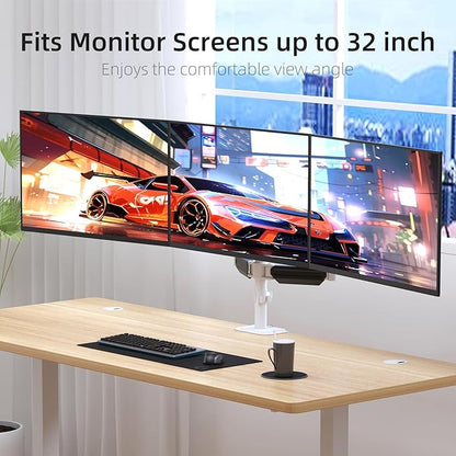 suptek Triple Monitor Mount for Most 17 to 32 inch Screens,Gas Springs Adjustment Triple Monitor Desk Mount Stand with Clamp & Grommet Kit,White(MD8003W)