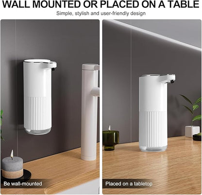 Automatic Liquid Soap Dispenser, 12.2oz/360ml Rechargeable Touchless Hand Soap Dispenser, 4 Level Adjustable with Display, Waterproof Wall Mounted Soap Dispenser for Bathroom Kitchen, White
