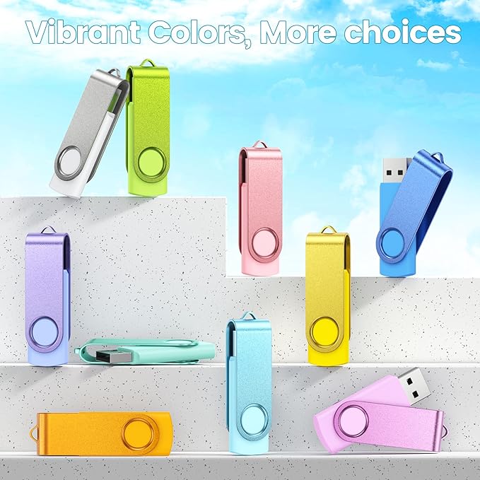 Kepmem Flash Drive 4GB USB 2.0 10 Pack Swivel Blank Memory Stick Bulk Thumb Drive Pen Drives 4 GB Multi-Color Jump Drive for Data Storage, File Sharing