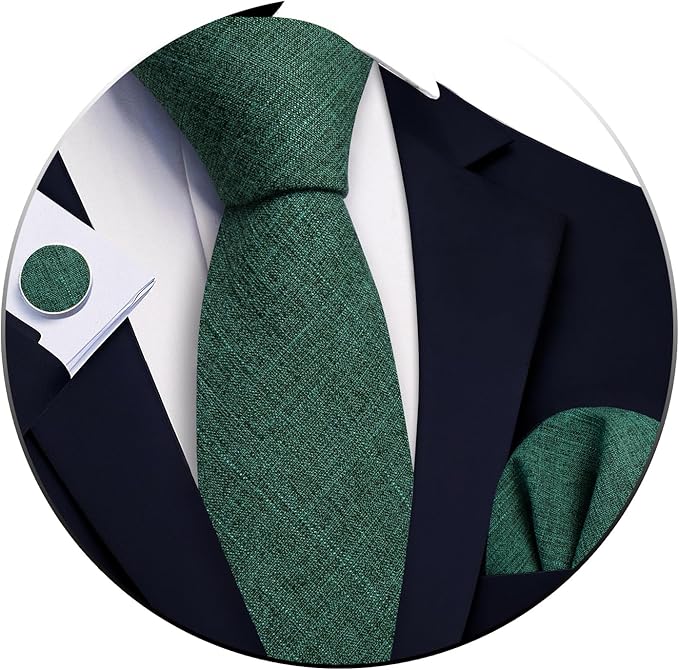 Barry.Wang Tie Sets for Men Silk Solid Necktie Stain Ties Handkerchief Pocket Square Cufflinks Wedding Business Dyed