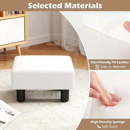 Giantex Small Foot Stool Ottoman, PU Leather Footrest with Storage, Padded Rectangle Footstool, Small Sofa Step Stool for Living Room, Bedroom & Entryway