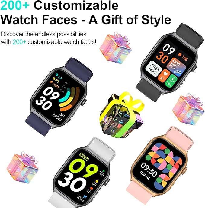 Digital Watch with 2" HD Color Screen, 45 Days Long Battery, IP68 Waterproof, Answer/Make Call/Quick Reply/AI Voice Assistant, 100+ Sport Modes, Health Fitness Tracker for Android and iOS (Gray)