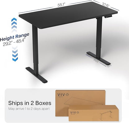 VIVO Electric 55 x 28 in Standing Desk, Memory Height Adjustment, 1B Series, One-Piece Black Top, Black Frame, DESK-KIT-1B55B