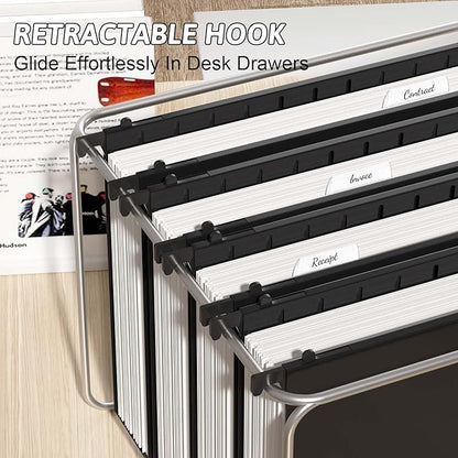 Extra Capacity Plastic Hanging File Folder Letter Size,12 Pack Reinforced Hang Folders with Heavy Duty 2 Inch Expansion,Durable Hanging Organizer Designed for Bulky Files(Black)