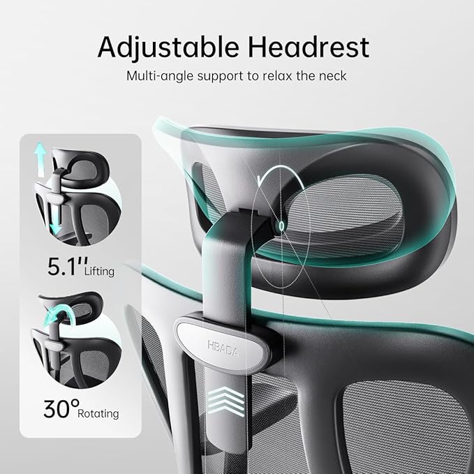 Hbada P3 Ergonnomic Office Chair with 2D Adjustable Lumbar Support, Office Chair with Adjustable Headrest and Armrest, 145° Stepless Tilt Function, Black(with Footrest)