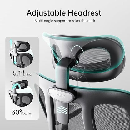 Hbada P3 Ergonnomic Office Chair with 2D Adjustable Lumbar Support, Office Chair with Adjustable Headrest and Armrest, 145° Stepless Tilt Function, Black(with Footrest)
