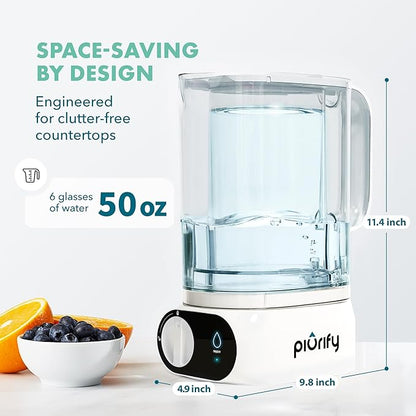 Compact 50oz Countertop Electric Water Filter Pitcher – Removes 99% of Lead, PFAS & Chlorine – 6-Month UltraFiltration