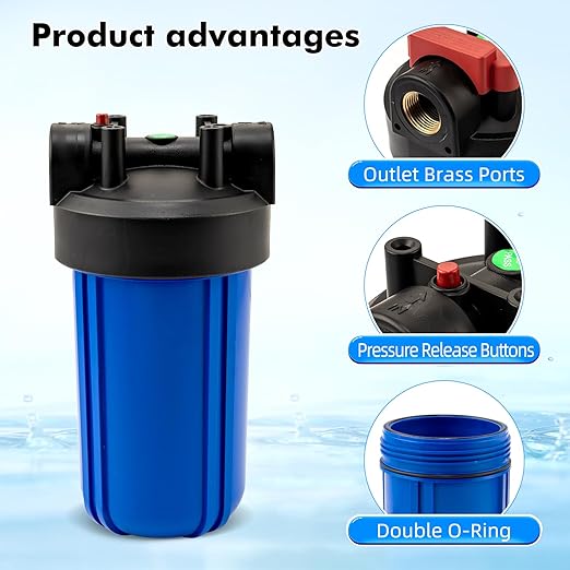 Whole House Water Filter Housing with Activated Carbon Cartridge | Fits 10x4.5" Sediment & Carbon Filters | 1" NPT Ports | Heavy-Duty Pre-Filtration for Well and City Water